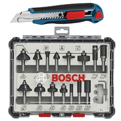 Bosch 15tlg. Fräser-Set Fräser Nutfräser Bündigfräser 8mm Schaft + Cutter-Messer