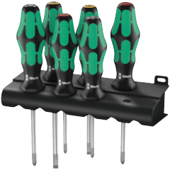 Wera 335/350/355/6 Schraubendrehersatz Kraftform Plus Lasertip + Rack, 6-teilig