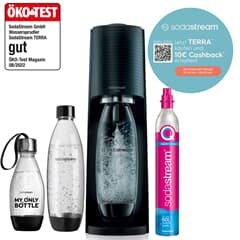 SodaStream Wassersprudler Terra Schwarz Value-Pack, spülmaschinenf.  KST-Flaschen