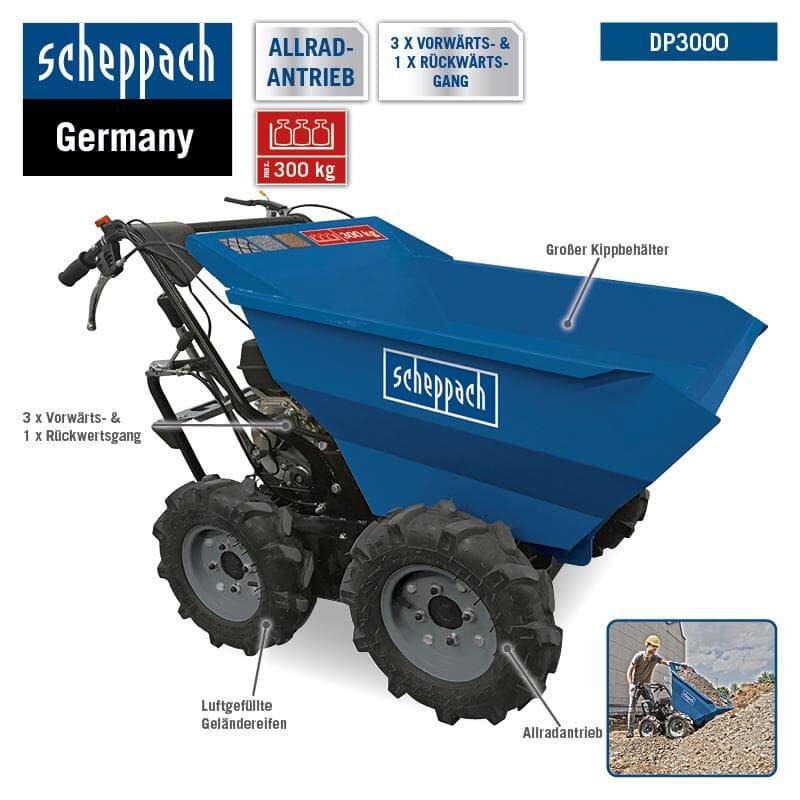 Scheppach Allrad Mini Dumper DP3000 300 Kg Motorschubkarre Raupendumper  Lefeld Werkzeug