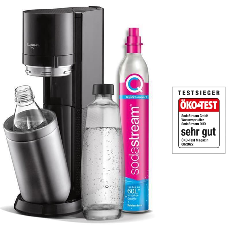 SodaStream Duo Wassersprudler Titan Glaskaraffe, Zylinder 1x 1x 1x PET-Flasche