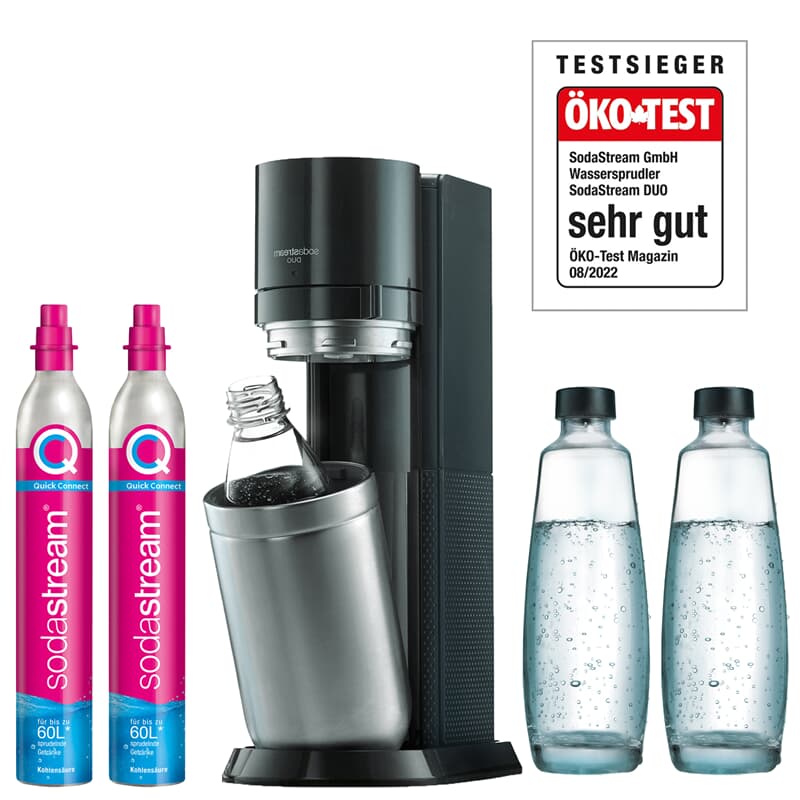 SodaStream Wassersprudler DUO mit 2 & Karaffen 1 PET-Flasche Titan +2xZylinder