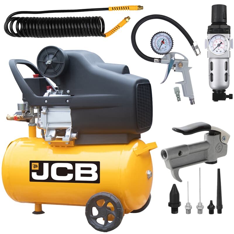 JCB Druckluft Kompressor AC24 8 bar 1,8 kW 24 Liter 257l/min inkl. Zubehör  Set Lefeld Werkzeug | Exzenterschleifer