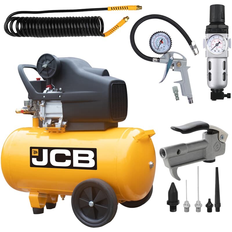 JCB Druckluft Kompressor AC50 8 bar 1,8 kW 50 Liter 257l/min inkl. Zubehör  Set Lefeld Werkzeug