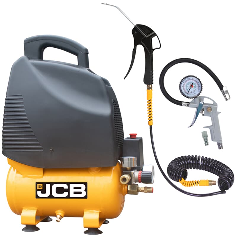 JCB Druckluft Kompressor AC6 Ölfrei 8 bar 6 Liter 161l/min inkl. Zubehör Set  Lefeld Werkzeug