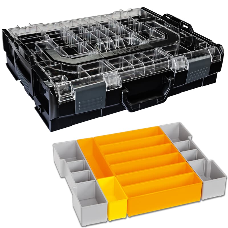 Sortimo Systemkoffer L-Boxx 102 schwarz mit transparentem Deckel +  Insetboxen F3 Lefeld Werkzeug