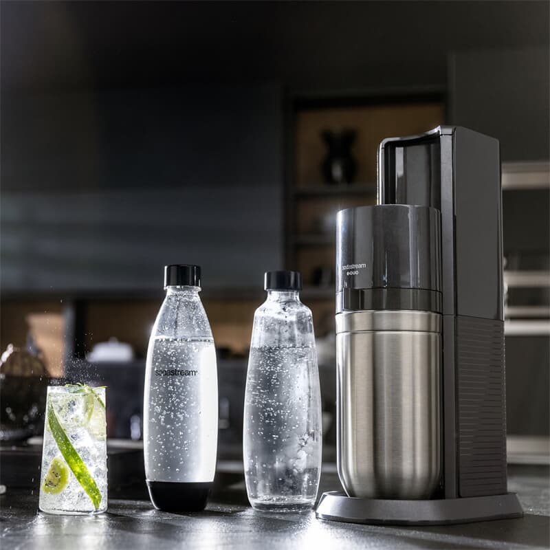 SodaStream E-Duo, Elektrischer Wassersprudler mit CO2-Zylinder, Glasflasche  und 2X 1L spülmaschinenfeste Kunststoff-Flasche, Höhe: 44cm, Farbe: Titan