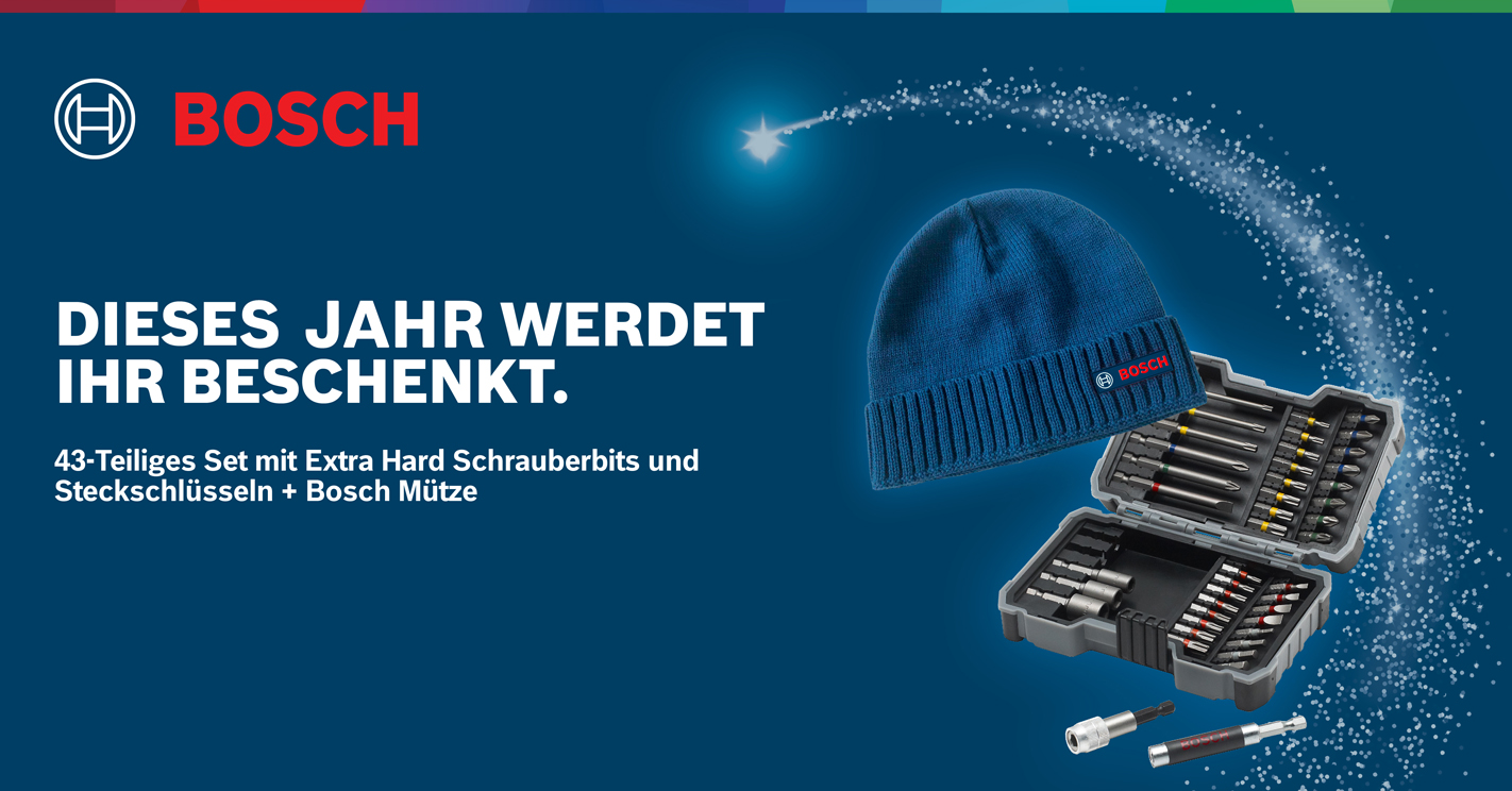 Bosch Professional 43tlg. Schrauberbit Set inkl. Magnethalter Bosch Mütze/Beanie Banner